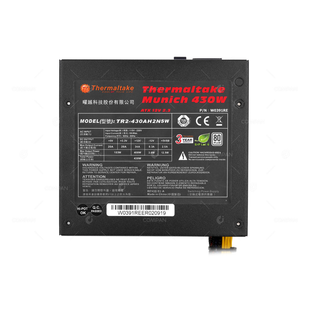 W0391RE  THERMALTAKE POWER SUPPLY 430W MUNICH 80 PLUS BRONZE